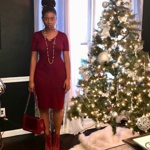 Maroon Fitted Midi-Dress